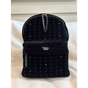 Victoria's Secret Black Velvet Quilted Studded Backpack Gold Hardware Bag